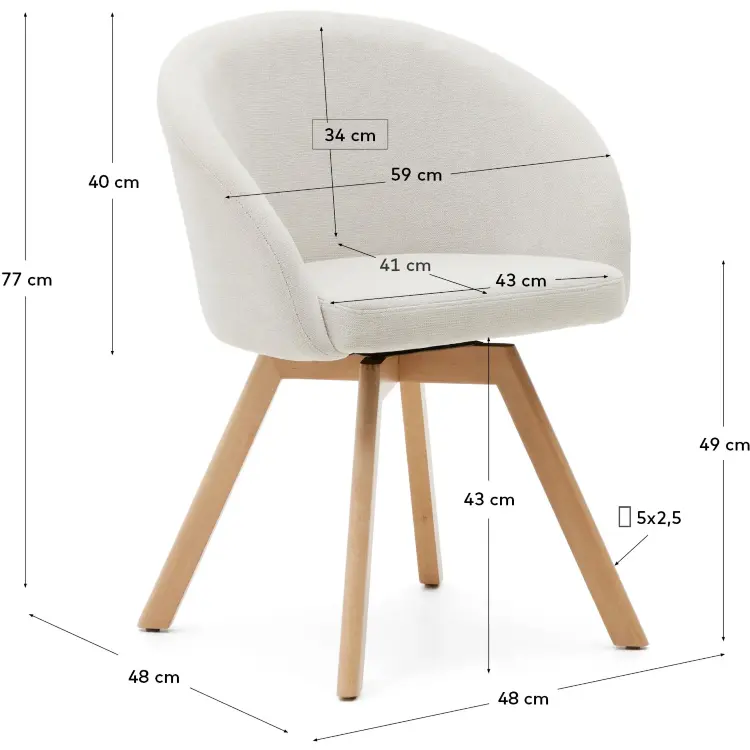 Marvin Поворотный стул из бежевой синели с ножками из ясеня