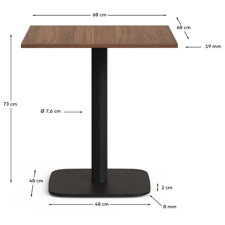 Dina Стол из меламина с натуральной отделкой и черной металлической ножкой 70 x 70 x 70 см