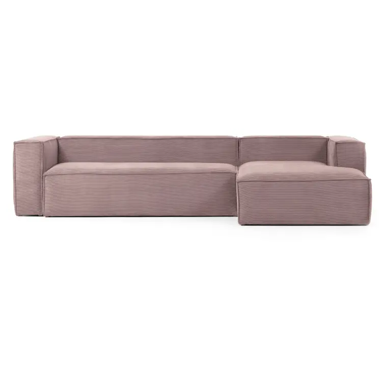 Диван 3х местный Blok правый шезлонг розовый вельвет 330 см