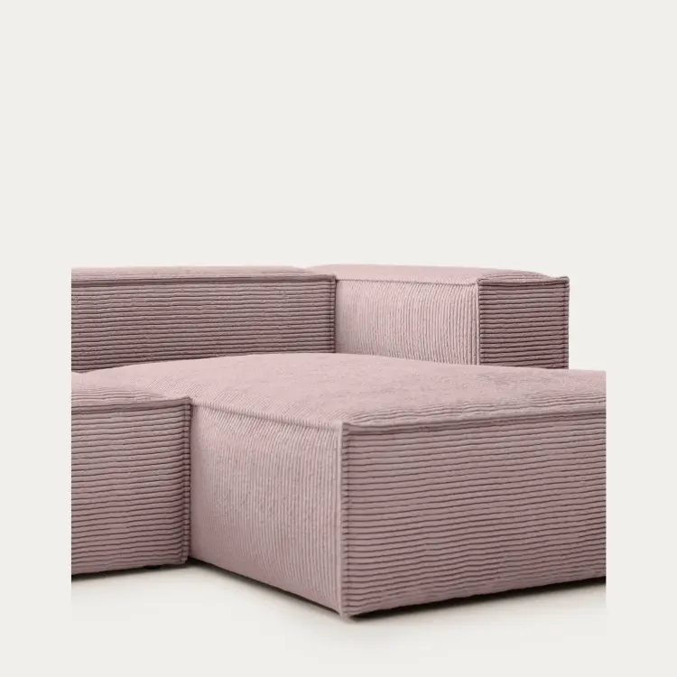 Диван 3х местный Blok правый шезлонг розовый вельвет 330 см