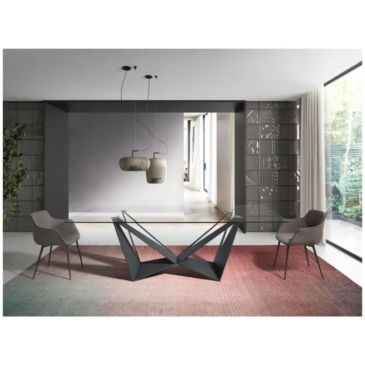 Прямоугольный обеденный стол 1128/CT2061-RECT-NE 180x95 стеклянный с черными ножками