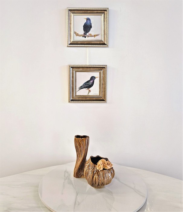 Картина авторская акварель "Скворец"