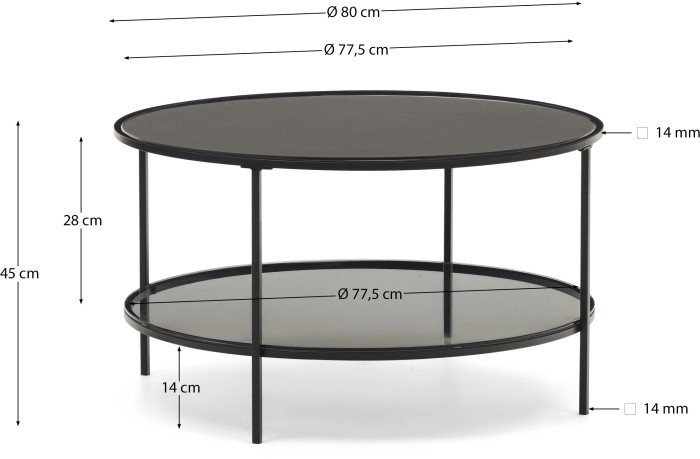 Gilda Журнальный столик из закаленного стекла и металла с матовой черной отделкой Ø 80 см