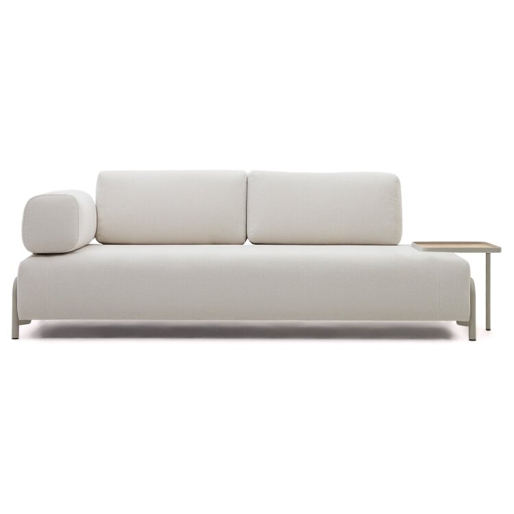 Compo 3-х местный диван из бежевой синели и серого металла с большим подносом 232 см