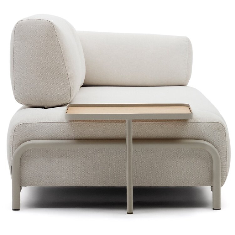 Compo 3-х местный диван из бежевой синели и серого металла с большим подносом 232 см