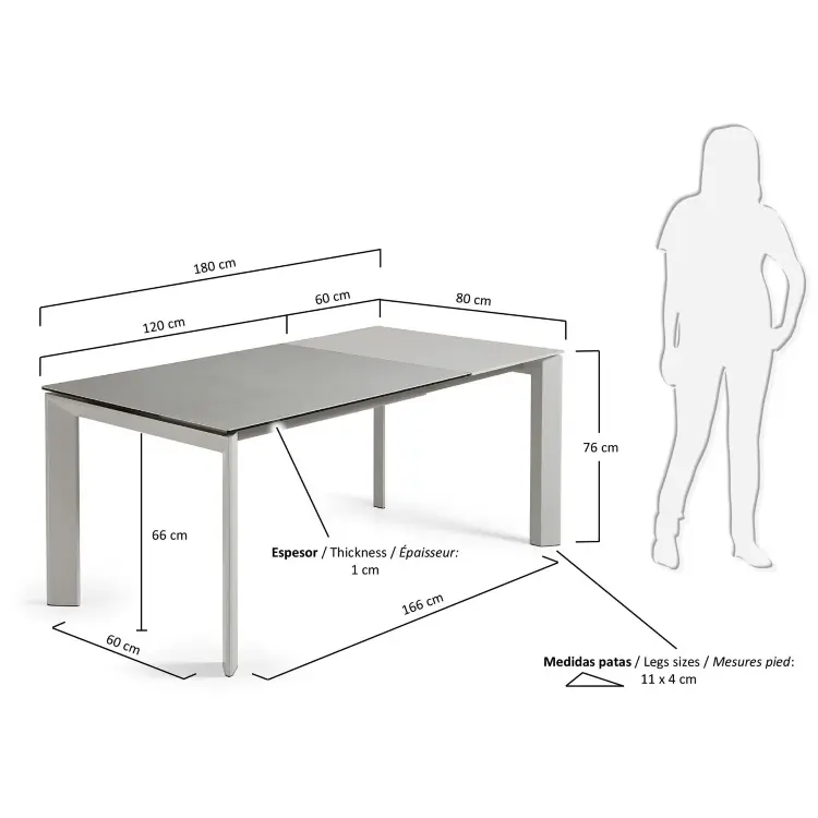 ATTA Стол 120 (180) x80 серый керамическая столешница