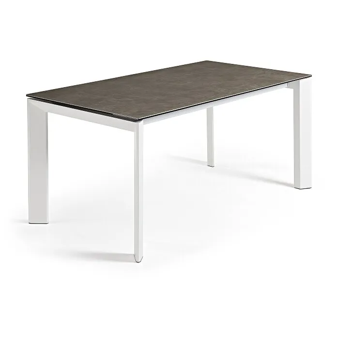 Стол Atta 160 (220)x90 керамика Vulcano Ash, белые ножки