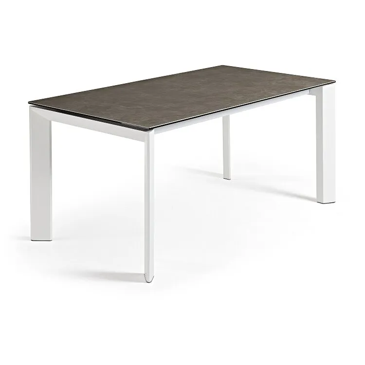 Стол Atta 160 (220)x90 керамика Vulcano Ash, белые ножки