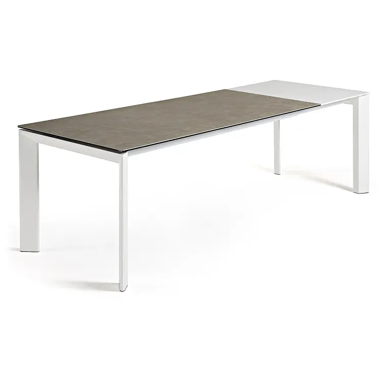 Стол Atta 160 (220)x90 керамика Vulcano Ash, белые ножки