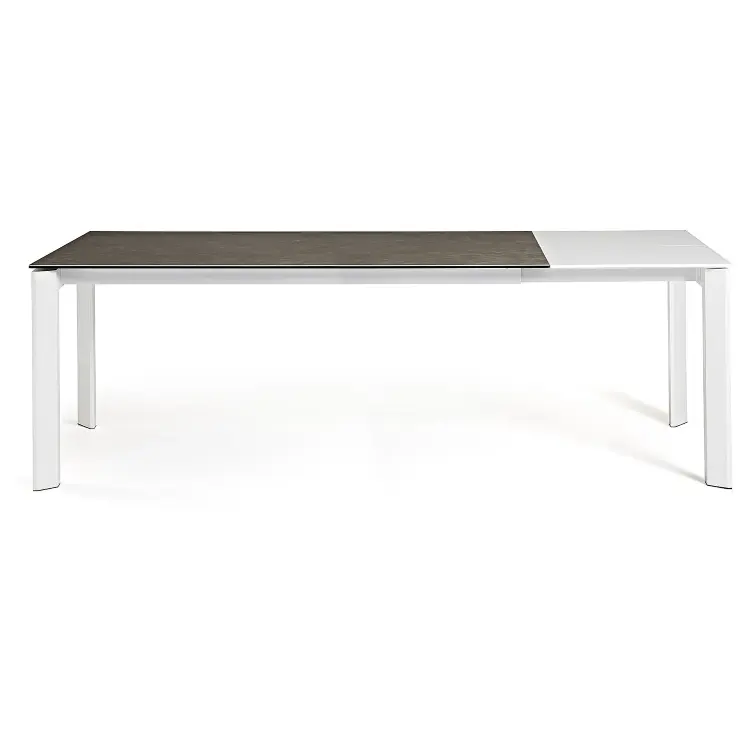 Стол Atta 160 (220)x90 керамика Vulcano Ash, белые ножки