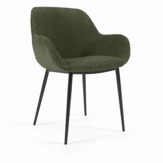 Стул Konna из толстого вельвета темно-зеленого цвета со стальными ножками с черной отделкой