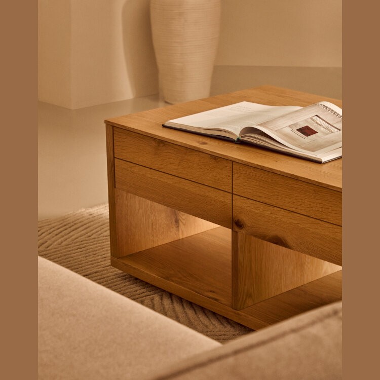 Журнальный столик Alguema с 2 ящиками из дубового шпона с натуральной отделкой 140 x 60 см