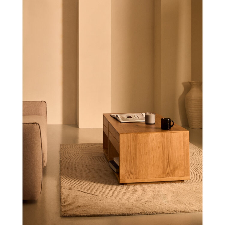 Журнальный столик Alguema с 2 ящиками из дубового шпона с натуральной отделкой 140 x 60 см