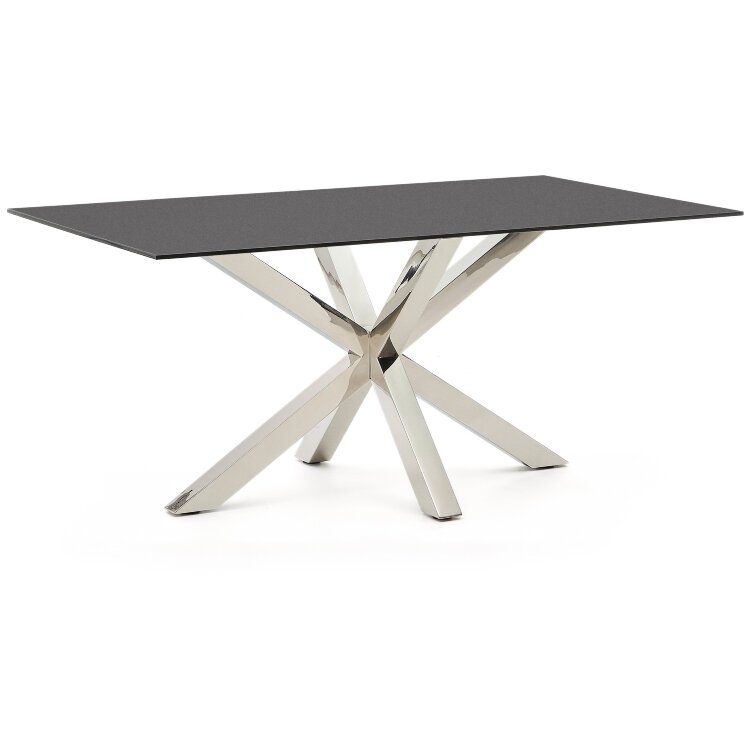 Стол ARYA Argo из матового черного стекла и нержавеющей стали