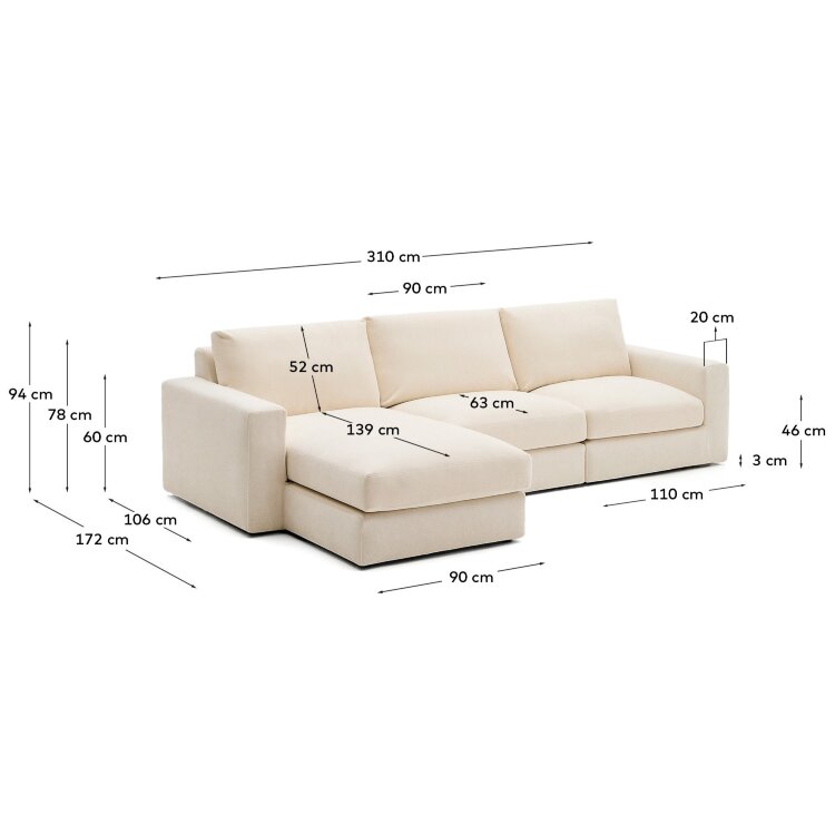 Alea 4-местный модульный диван с левым шезлонгом и съемным чехлом 310 см