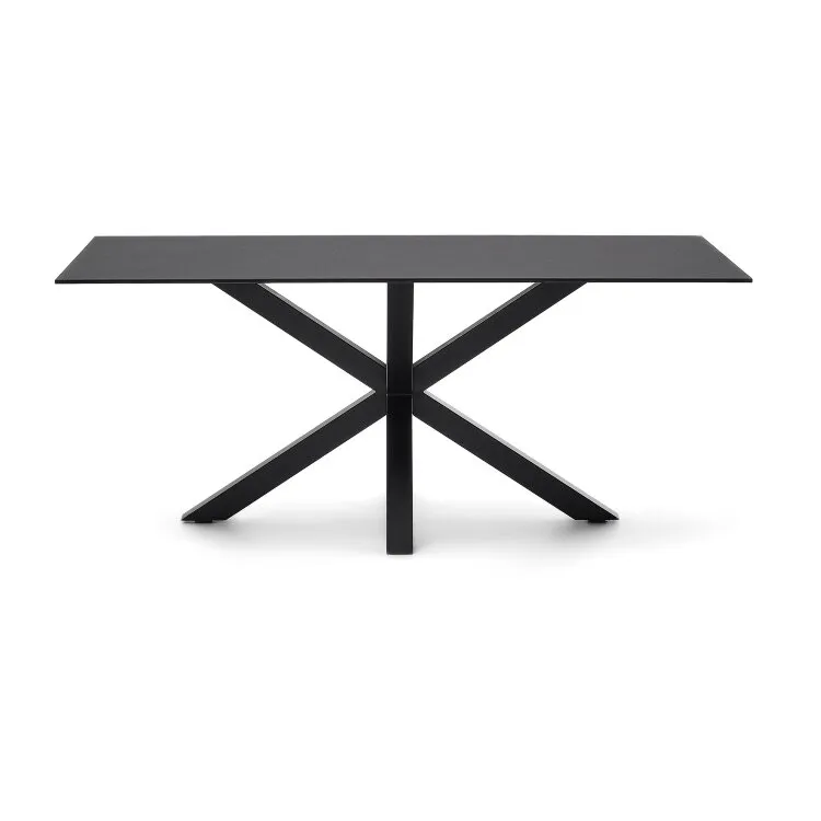 Argo Стол обеденный с черными ножками из стали и столешницей из черного стекла 180x100
