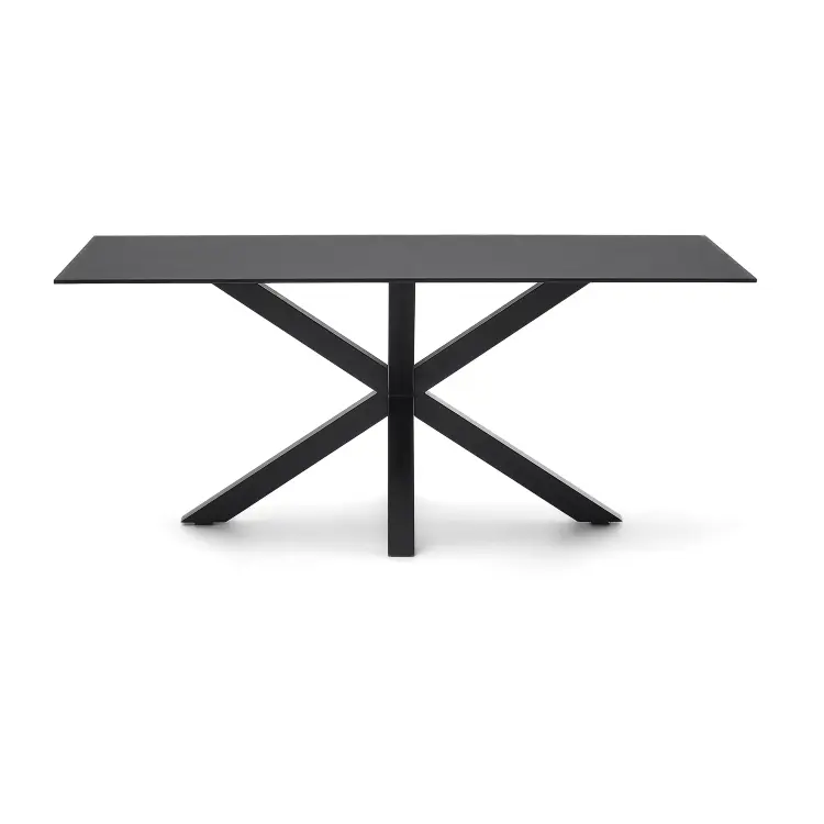 Argo Стол обеденный с черными ножками из стали и столешницей из черного стекла 180x100