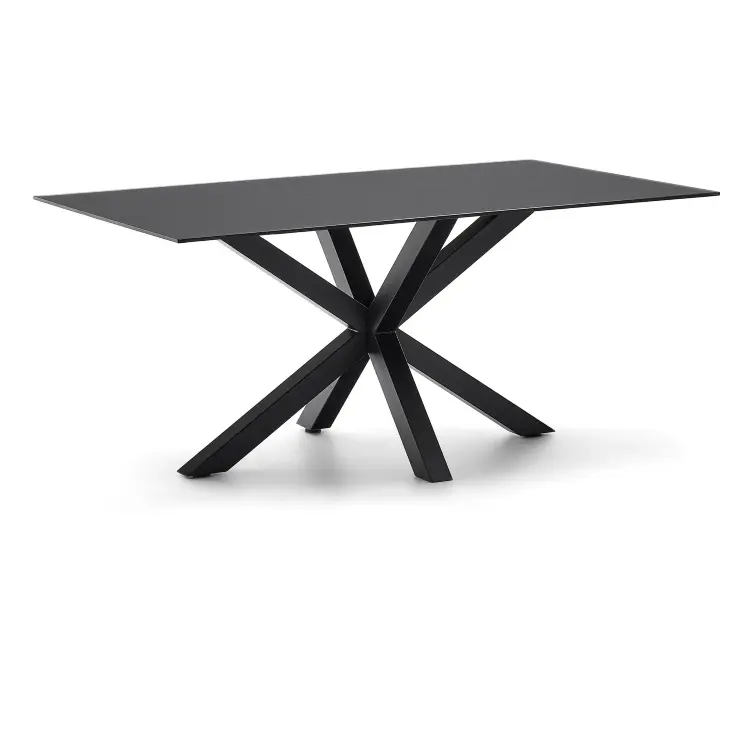 Argo Стол обеденный с черными ножками из стали и столешницей из черного стекла 180x100