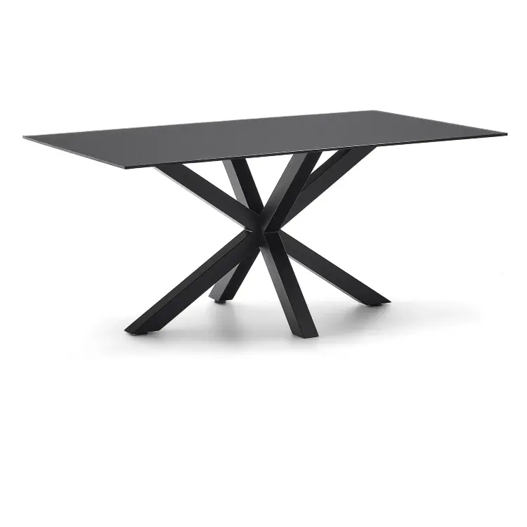 Argo Стол обеденный с черными ножками из стали и столешницей из черного стекла 180x100