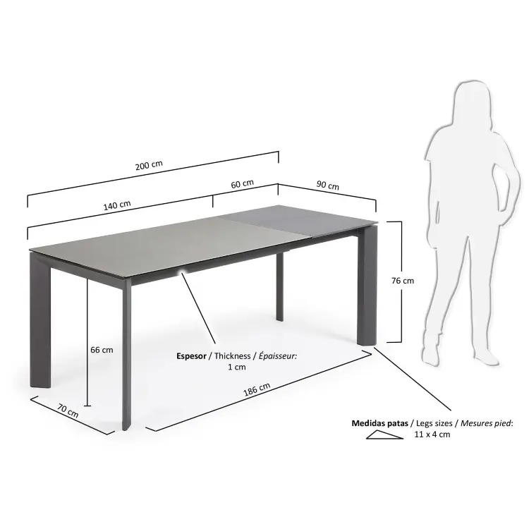 Стол Atta 140 (200) x90 антрацит, серый, керамика