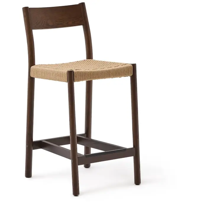 Analy Полубарный стул из массива дуба с отделкой под орех и сиденьем из веревки 65 см