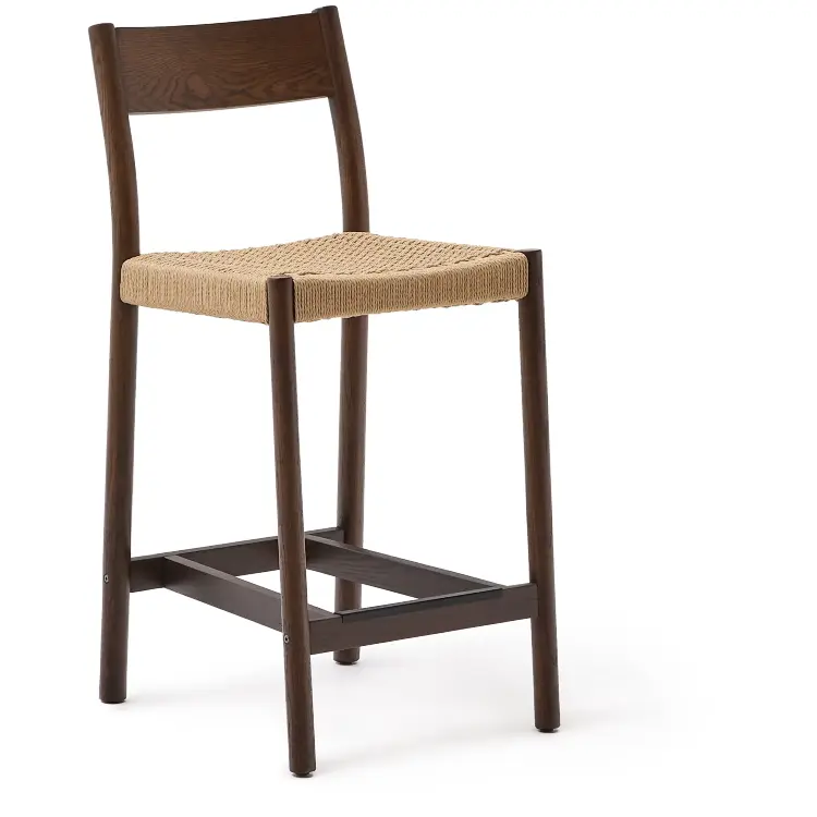 Analy Полубарный стул из массива дуба с отделкой под орех и сиденьем из веревки 65 см