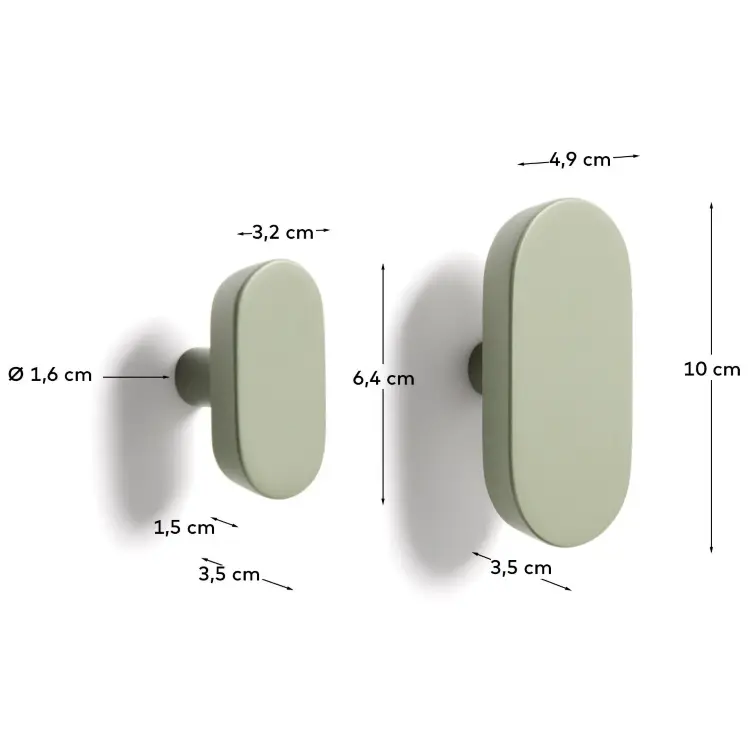 Набор из 2 вешалок Arely из бука с зеленым лаковым покрытием, 6,5 см/10 см