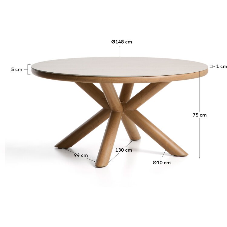 Уличный стол Mirtia из алюминия с отделкой под дерево и кремового спеченного камня 148 см