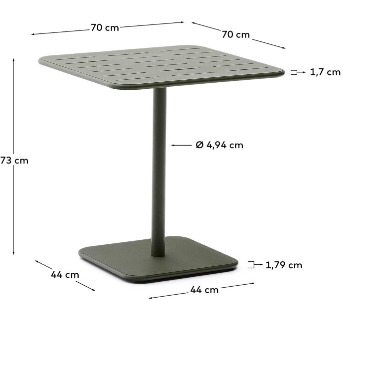 Уличный стол Brai из зеленой оцинкованной стали 70 x 70 см