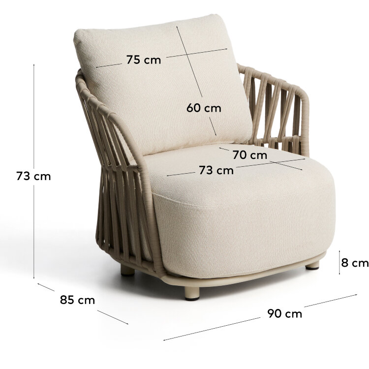 Уличное кресло Osani из алюминия цвета экрю и веревки цвета таупе