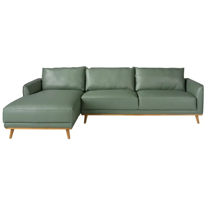 Угловой диван с левым шезлонгом 6200/5607-L-M5677 из зеленой кожи