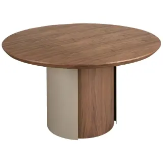 Круглый обеденный стол 1163 из ореха и стали песочного цвета