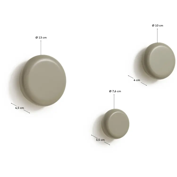 Nadue Набор из 3 настенных крючков из массива бука с серой отделкой