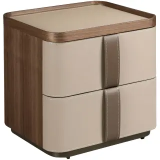 Прикроватная тумбочка 7204 из кожи, ореха и полированной стали