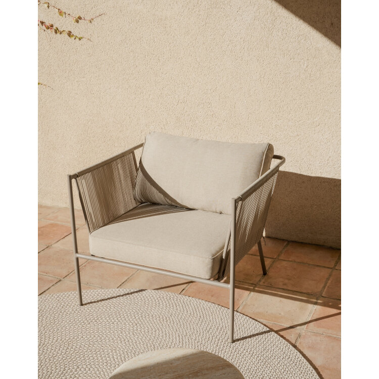 Уличное кресло Zivia из веревки цвета экрю и стали таупе 178 см