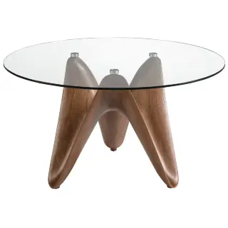 Круглый обеденный стол из закаленного стекла и ореха 1126-Ø150