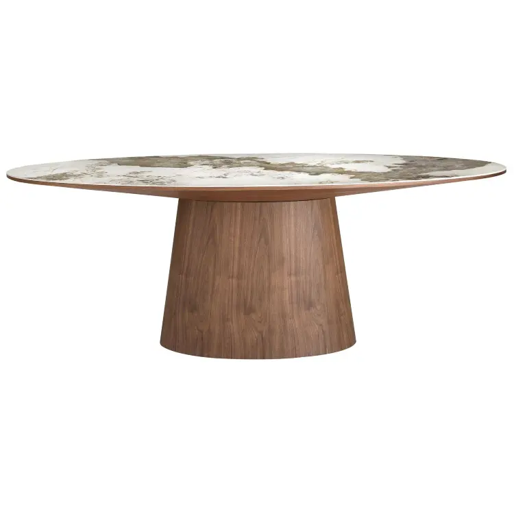 Овальный обеденный стол 1177 с мраморной керамикой и орехом
