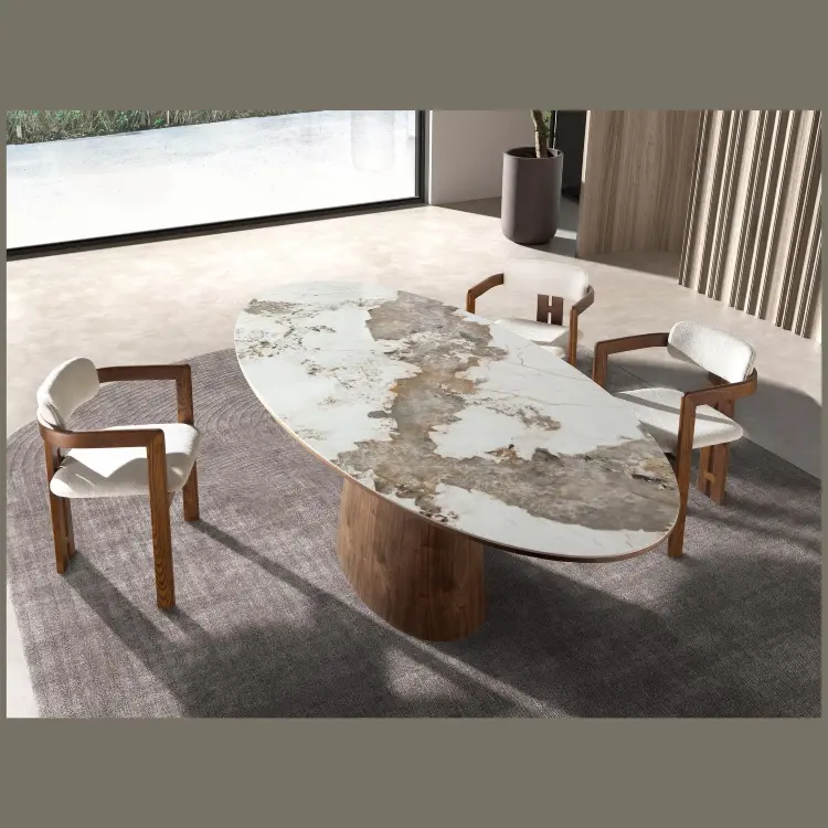 Овальный обеденный стол 1177 с мраморной керамикой и орехом