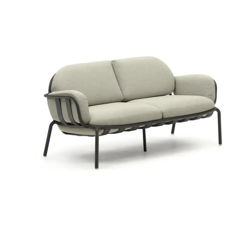 Уличный 2-местный диван Joncols с бежевой обивкой и серым алюминием 164 см