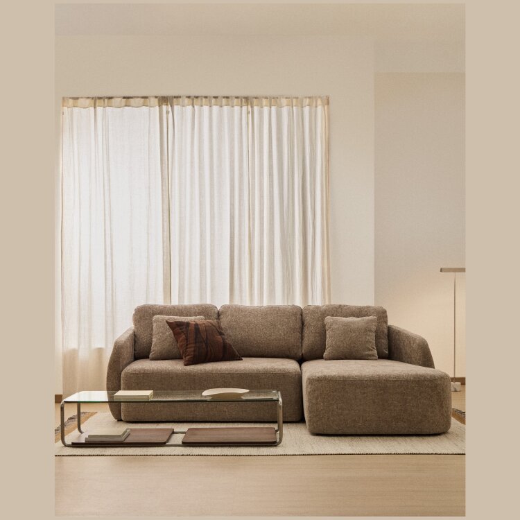 Трехместный диван-кровать Laira с правым шезлонгом из шенилла цвета таупе, 246 см