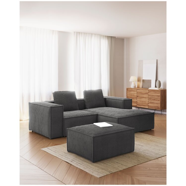 Диван 2х местный Blok правый шезлонг серый вельвет