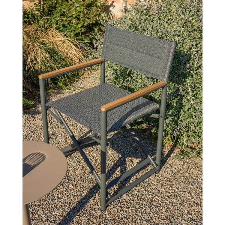 Складной уличный стул Tisno из графитового алюминия и серого текстиля