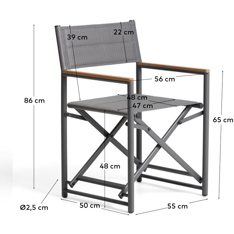 Складной уличный стул Tisno из графитового алюминия и серого текстиля