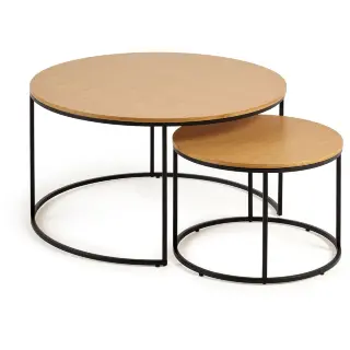 Yoana Набор из 2 столиков из дубового шпона и черного металла Ø 80 см / Ø 50 см