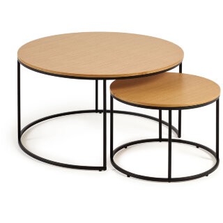 Yoana Набор из 2 столиков из дубового шпона и черного металла Ø 80 см / Ø 50 см