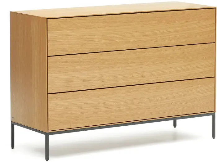 Vedrana Комод с 3 ящиками из дубового шпона со стальными ножками 110 x 75 см