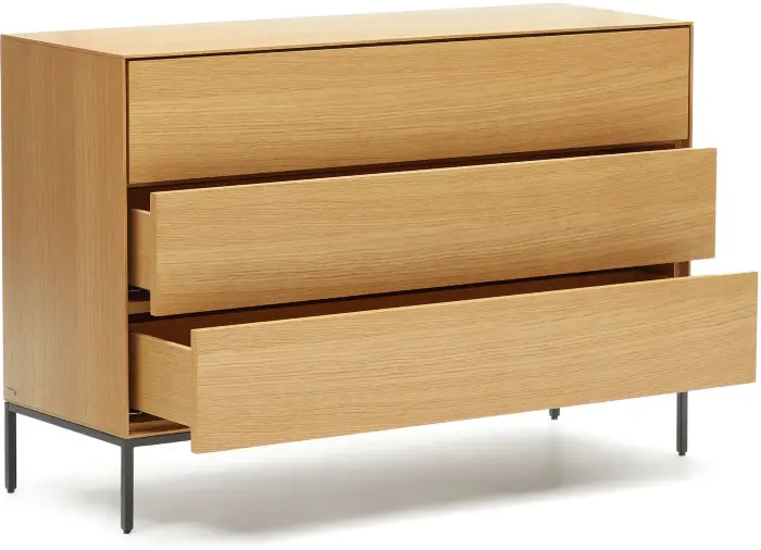 Vedrana Комод с 3 ящиками из дубового шпона со стальными ножками 110 x 75 см