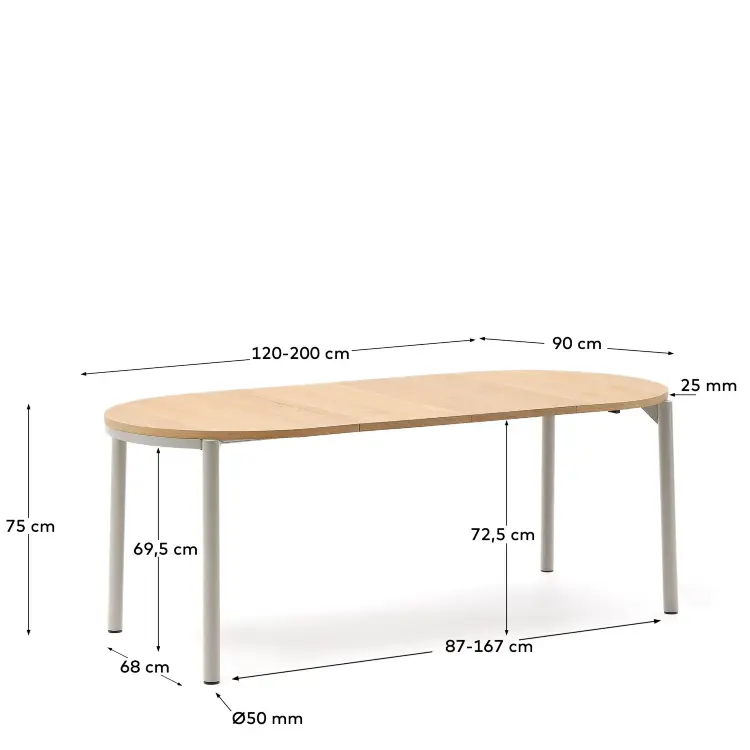 Montuiri круглый раздвижной стол из дубового шпона и белой стали