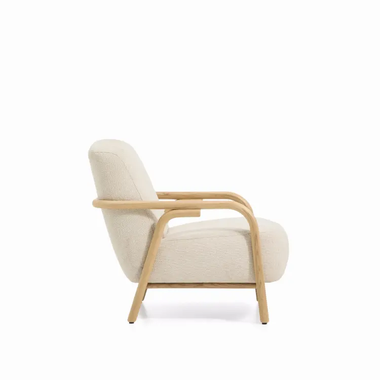 Кресло Sylo из бежевого шенилла и ясеня с отделкой натурального цвета