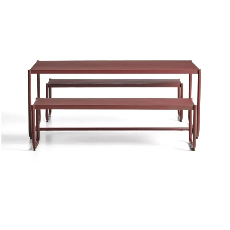 Комплект Sotil из 2 скамеек и стола из стали с гранатовой отделкой 183 x 83 cm
